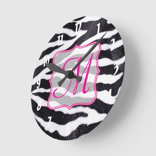 Zebra Stripe Animal Monogram Initialen wandklok (Hoek)