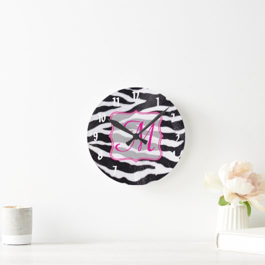 Zebra Stripe Animal Monogram Initialen wandklok (Huis)