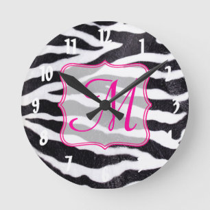 Zebra Stripe Animal Monogram Initialen wandklok