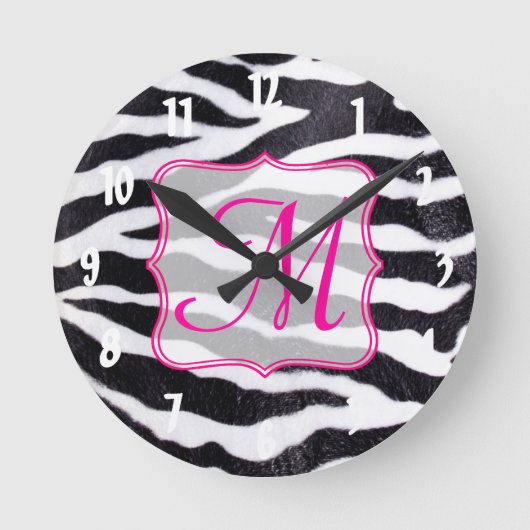 Zebra Stripe Animal Monogram Initialen wandklok (Voorkant)