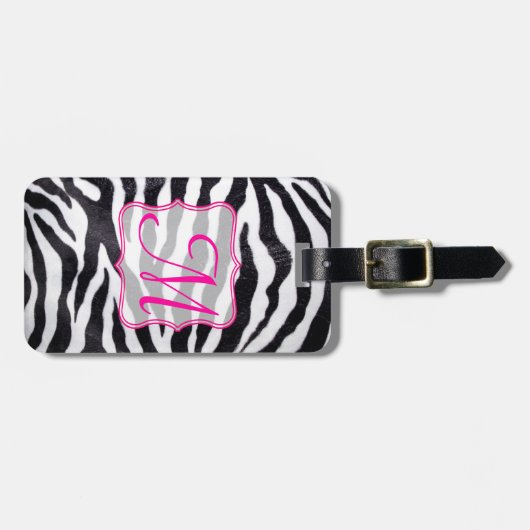 Zebra Stripe Animal Print Monogram Bagagelabel (Voorkant horizontaal)
