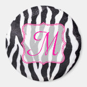 Zebra Stripe Animal Print Monogram Initiaal Magnee Magneet (Voorkant)