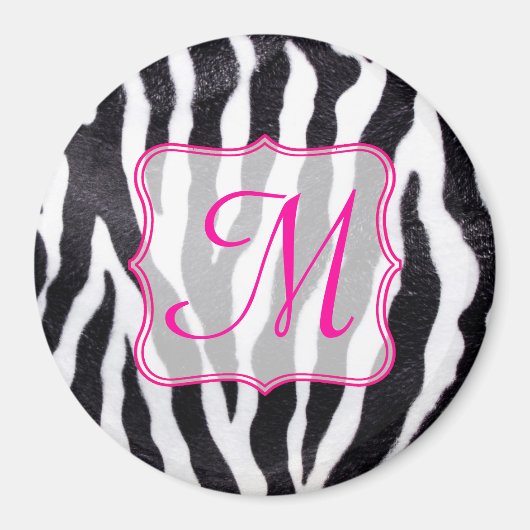 Zebra Stripe Animal Print Monogram Initiaal Magnee Magneet (Voorkant)