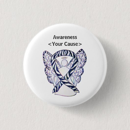 Zebra Stripe Awareness Ribbon Angel Art Button (Voorkant)