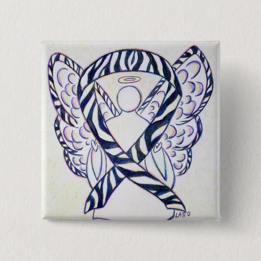 Zebra Stripe Awareness Ribbon Angel Art Button (Voorkant)