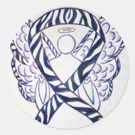 Zebra Stripe Awareness Ribbon Angel Art Stickers (Voorkant)