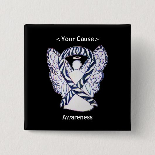 Zebra Stripe Awareness Ribbon Angel Button Pins (Voorkant)