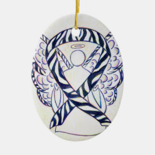 Zebra Stripe Awareness Ribbon Angel Oval Ornaments Keramisch Ornament