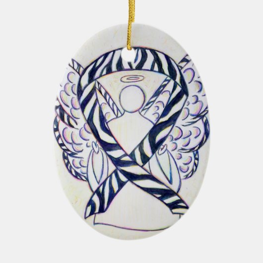 Zebra Stripe Awareness Ribbon Angel Oval Ornaments Keramisch Ornament (Voorkant)