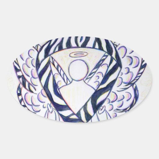 Zebra Stripe Awareness Ribbon Angel Oval Stickers (Voorkant)