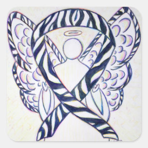 Zebra Stripe Awareness Ribbon Angel Square Decal Vierkante Sticker