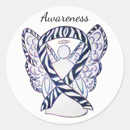 Zebra Stripe Awareness Ribbon Angel Sticker Decals (Voorkant)