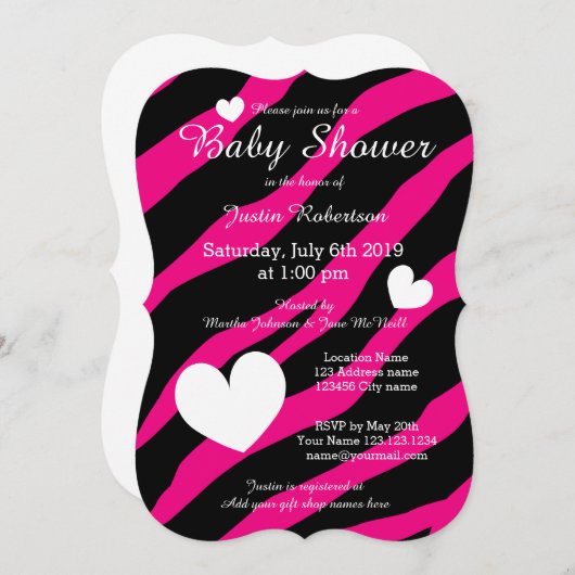 Zebra Stripe babyshower uitnodigingen met hartjes (Voorkant / Achterkant)
