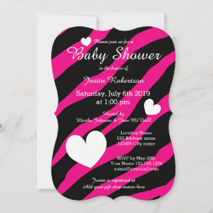 Zebra Stripe babyshower uitnodigingen met hartjes