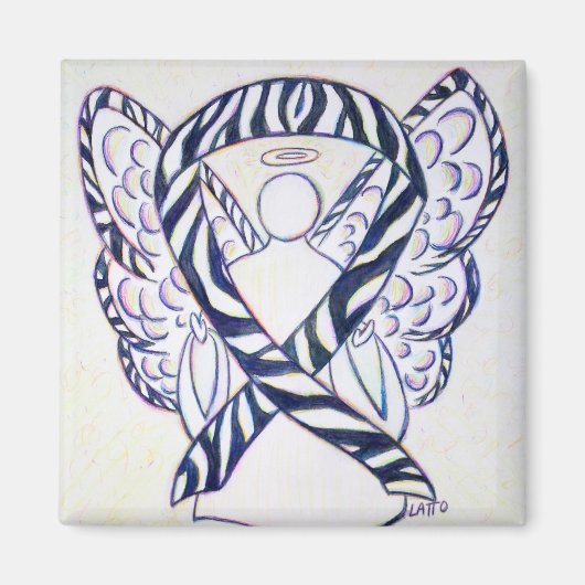 Zebra Stripe Bewustheid Ribbon Angel Art Magnet (Voorkant)