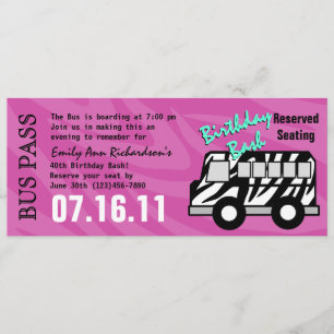 Zebra Stripe Bus Pass verjaardagsfeestje Kaart