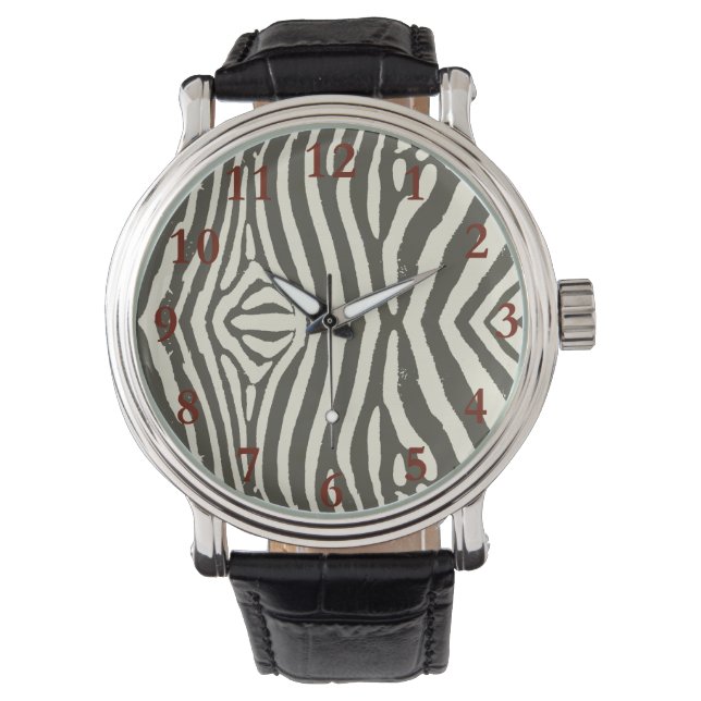 Zebra Stripe Dierenprint Patroon Horloge (Voorkant)