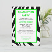 Zebra Stripe Graduation Party Invitation Green Kaart (Staand voorkant)