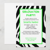 Zebra Stripe Graduation Party Invitation Green Kaart (Voorkant / Achterkant)