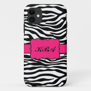 Zebra Stripe & Hot Pink Monogrammed iPhone5 hoesje