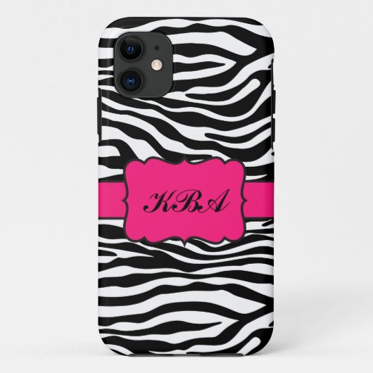 Zebra Stripe & Hot Pink Monogrammed iPhone5 hoesje (Achterkant)
