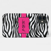 Zebra Stripe & Hot Pink Monogrammed iPhone5 hoesje (Achterkant (horizontaal))