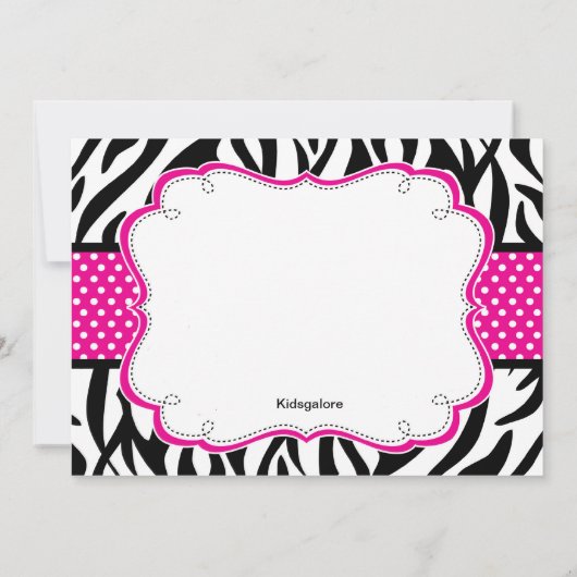 Zebra Stripe & Hot Pink Ribbon Kinder Uitnodiging (Achterkant)