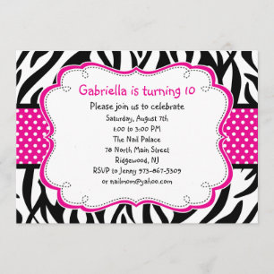 Zebra Stripe & Hot Pink Ribbon Kinder Uitnodiging