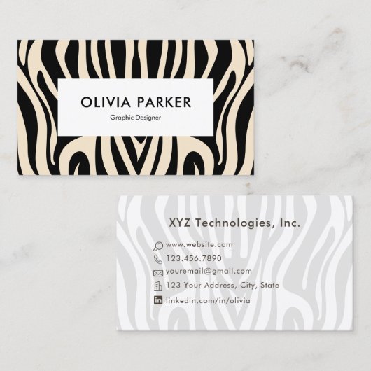 Zebra Stripe Modern Minimalistisch Visitekaartje (Voorkant / Achterkant)