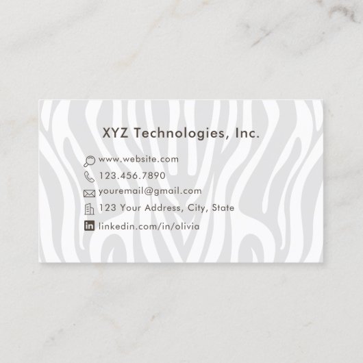 Zebra Stripe Modern Minimalistisch Visitekaartje (Achterkant)