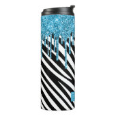 Zebra Stripe Patroon met blauwe glitter Drip Thermosbeker (Gedraaid links)