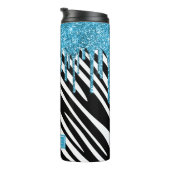 Zebra Stripe Patroon met blauwe glitter Drip Thermosbeker (Geroteerd rechts)