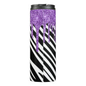 Zebra Stripe patroon met Paarse glitter Drip Thermosbeker (Achterkant)