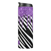 Zebra Stripe patroon met Paarse glitter Drip Thermosbeker (Geroteerd rechts)