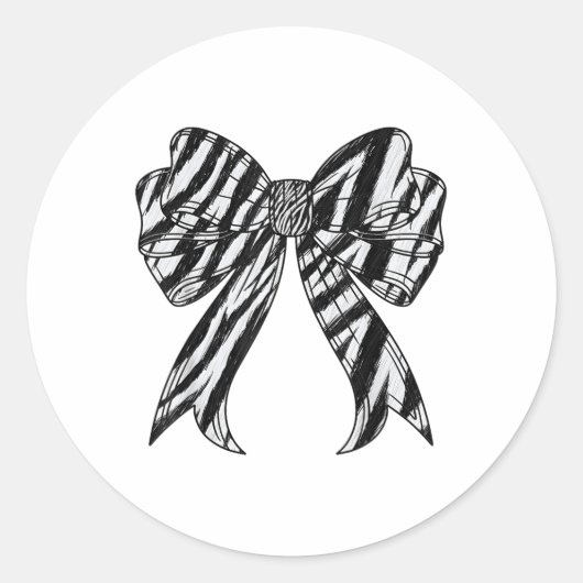 Zebra Stripe Print Coquette Bow Vrouwen Meisjes Ze Ronde Sticker (Voorkant)