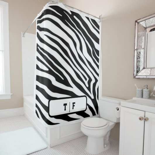 Zebra Stripe Skin Print Initiaal Monogram | Douchegordijn (In situ)