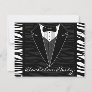 Zebra Stripe Tuxedo Bachelor Party Uitnodiging
