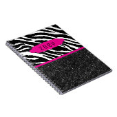 Zebra Stripe w/Glitter Roze Gepersonaliseerd Notit Notitieboek (Rechterzijde)