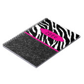 Zebra Stripe w/Glitter Roze Gepersonaliseerd Notit Notitieboek (Linkerzijde)