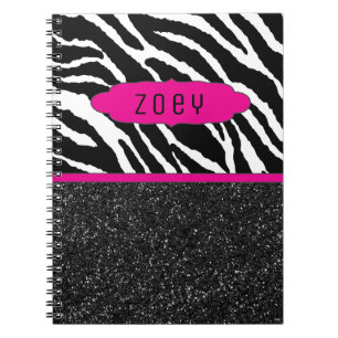 Zebra Stripe w/Glitter Roze Gepersonaliseerd Notit Notitieboek