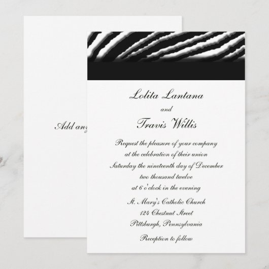 Zebra Stripe Wedding Invitations Kaart (Voorkant / Achterkant)