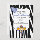 Zebra Striped Blue Cheerleader Birthday Invite Kaart (Voorkant)