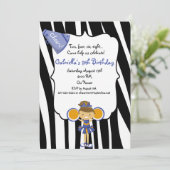Zebra Striped Blue Cheerleader Birthday Invite Kaart (Staand voorkant)