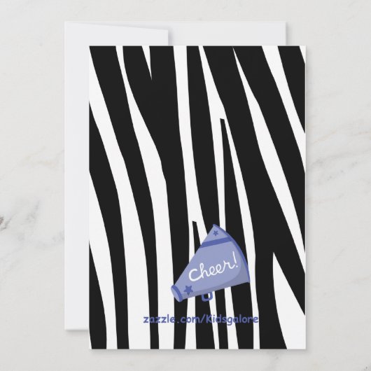 Zebra Striped Blue Cheerleader Birthday Invite Kaart (Achterkant)