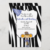 Zebra Striped Blue Cheerleader Birthday Invite Kaart (Voorkant / Achterkant)