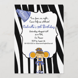 Zebra Striped Blue Cheerleader Birthday Invite Kaart