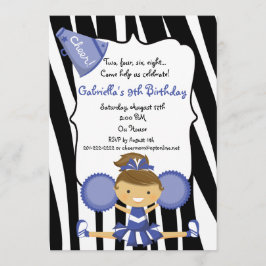 Zebra Striped Blue Cheerleader Birthday Invite Kaart