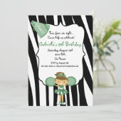 Zebra Striped Green Cheerleader Birthday Invite Kaart (Staand voorkant)
