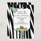 Zebra Striped Green Cheerleader Birthday Invite Kaart (Voorkant / Achterkant)