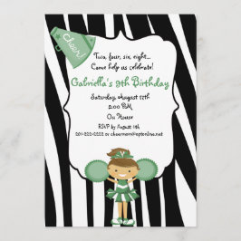 Zebra Striped Green Cheerleader Birthday Invite Kaart
